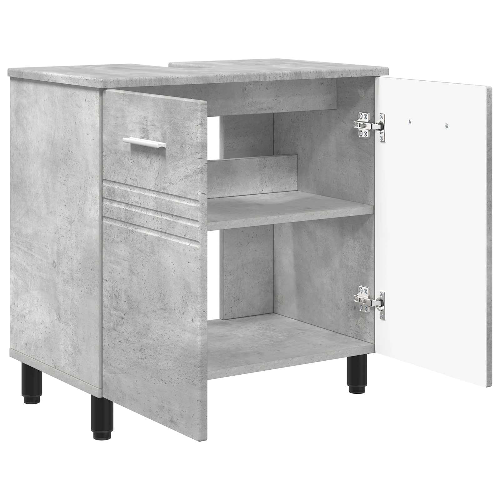 Lavabo in legno grigio cemento, 60 x 35 x 60 cm, con ripiano e porta, moderno mobile sottolavabo per mobili da bagno e WC degli ospiti, armadietto da bagno compatto con ripiano e foro per