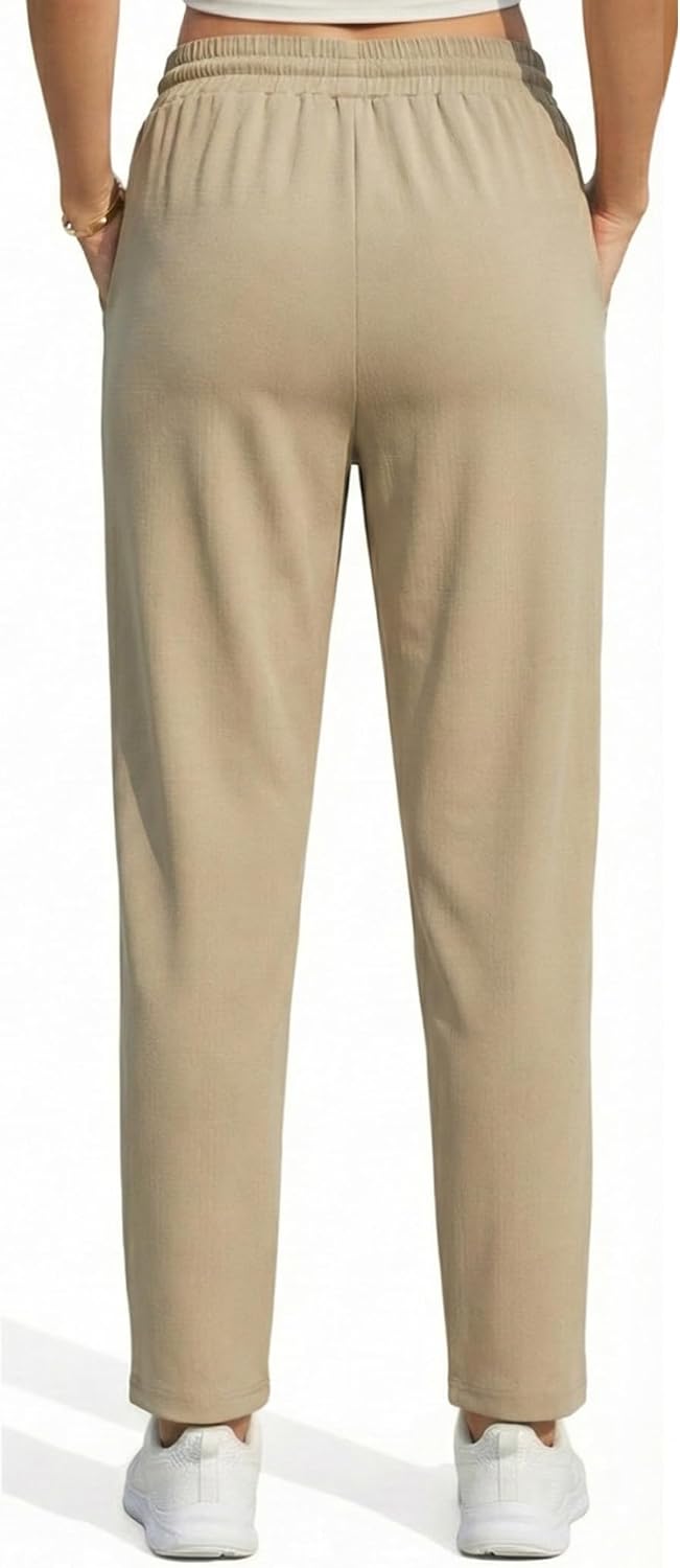 Women's Pants with Drawstring Elastic Zipper Pockets, Cream Cozy Casual Pants, High Waist Hiking Capri Jogger - Image 2