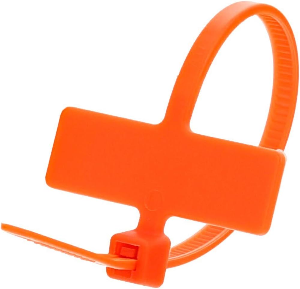 Secure 4 Inch Orange Label Marker ID Cable Tie - Inside Flag for Identification - 100 Pack