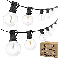 Vista 1 de Bosceos Tira de luces LED G40 de 25 pies para exteriores, regulables, impermeables, inastillables, con 13 bombillas conectables, luces colgantes