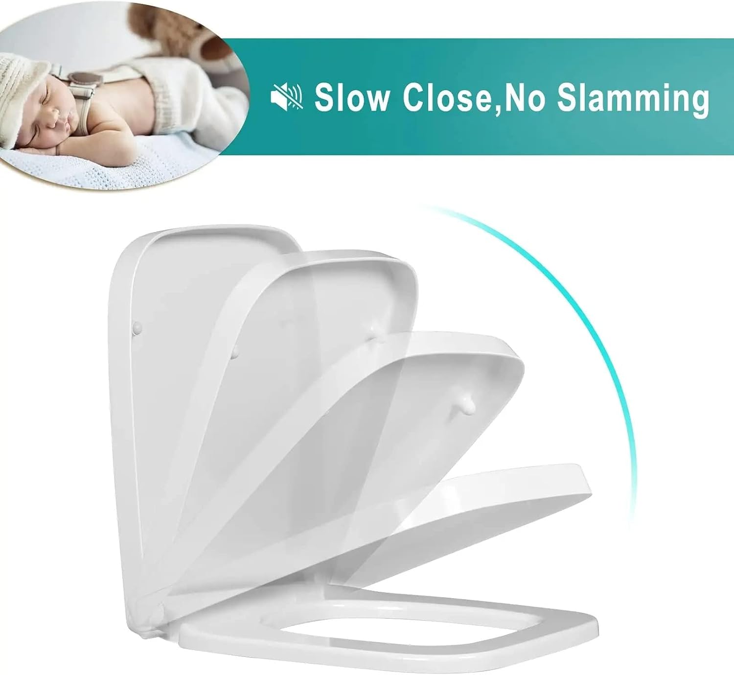 Square Toilet Seat Soft Close, White Slow Close Square Toilet Lid White Modern Soft Close Toilet Seat Cover, Quick Release Hinge,37 * 47cm(One Color-34.5 * 43cm)