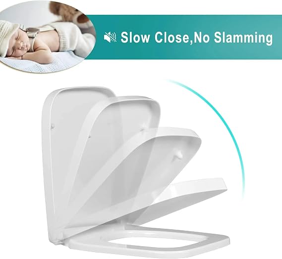Wttfc Modern Bathroom Square Toilet,White Soft Close Square Toilet Seat,Simple Top Fixing, with Quick Release for Easy Clean, Adjustable Hinges,PP,Square B [Energy Class A]