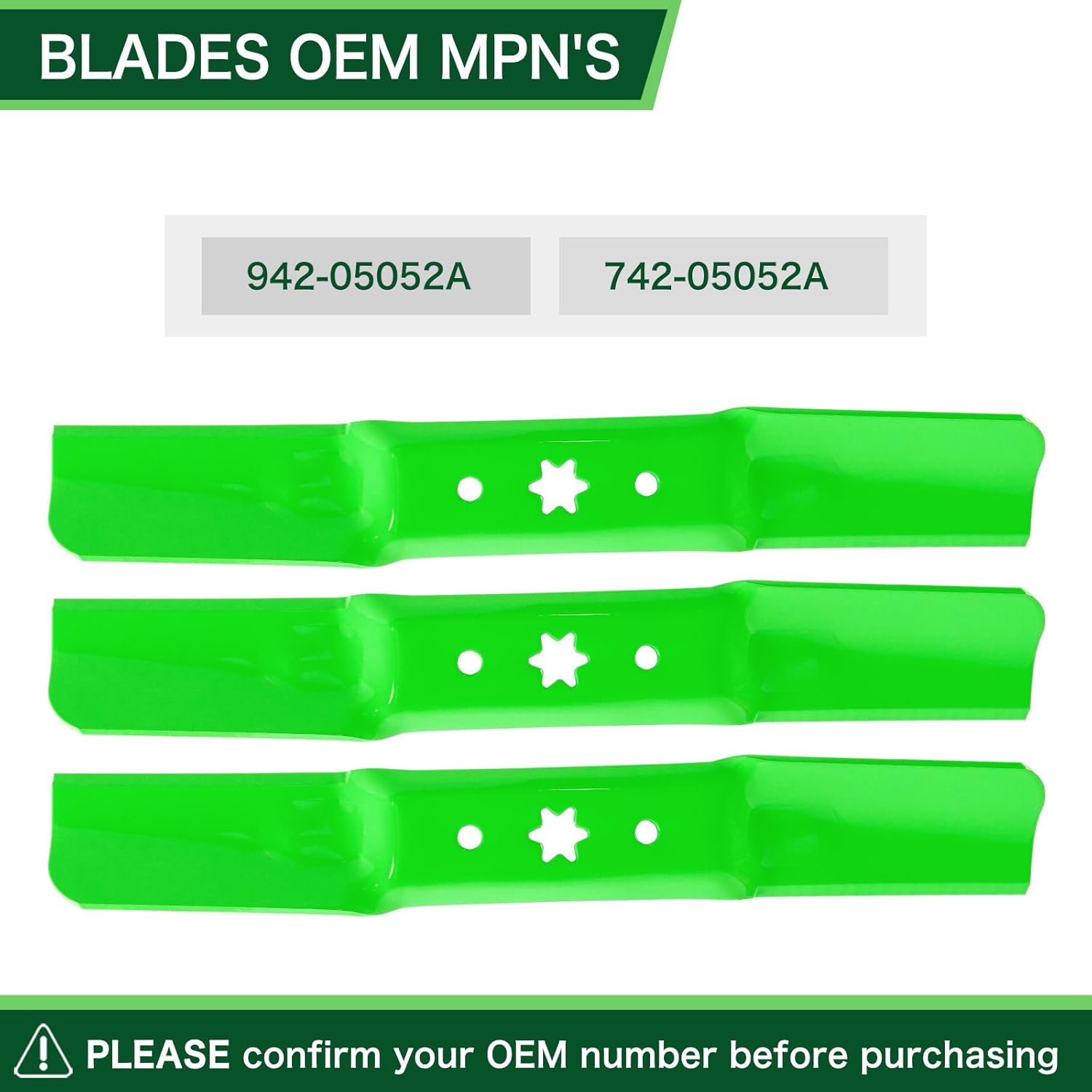50" Deck Mower Blades Fit for Cut MTD Cub Cadet ZT1-50 RZT-50 XT1-LT50 ZT2-50 XT2-LX50 LTX 1050 Troy-Bilt Super Bronco Mustang XP 50 inch Zero Turn Mower Replaces OEM 742-05052 942-05052 3 PACK