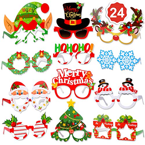 Qpout Christmas Glasses Funny Christmas Sunglasses Decorative Eyeglasses Frame Photo Prop Celebration, Xmas Santa Snowflake Decor,For Christmas Party Favors Supplies Decoration, Pack Of 24
