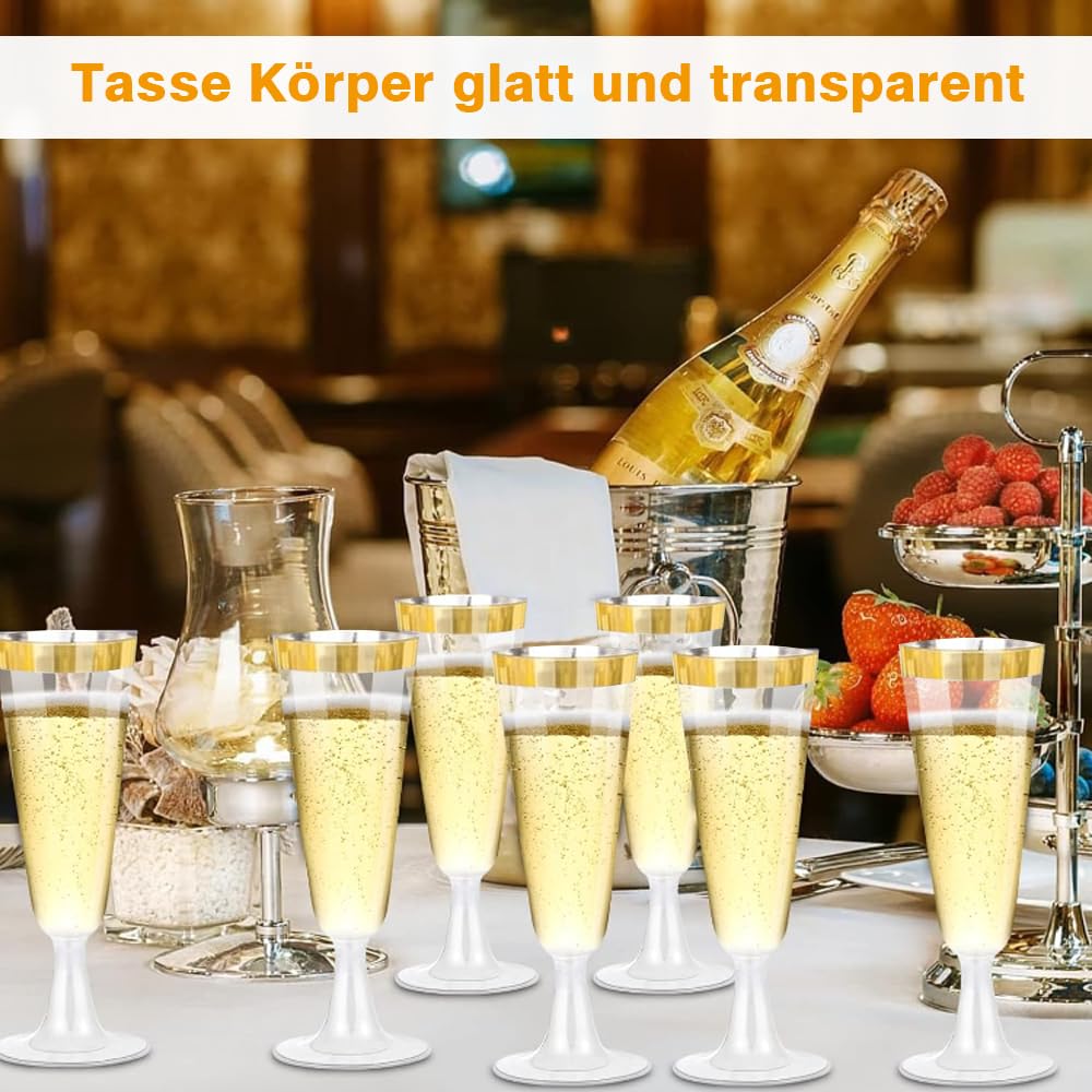 Bicchieri da spumante in plastica, 20 pezzi, 160 ml, riutilizzabili per spumante, per ricevimento di sette di matrimonio, compleanno, picnic, festa (oro)