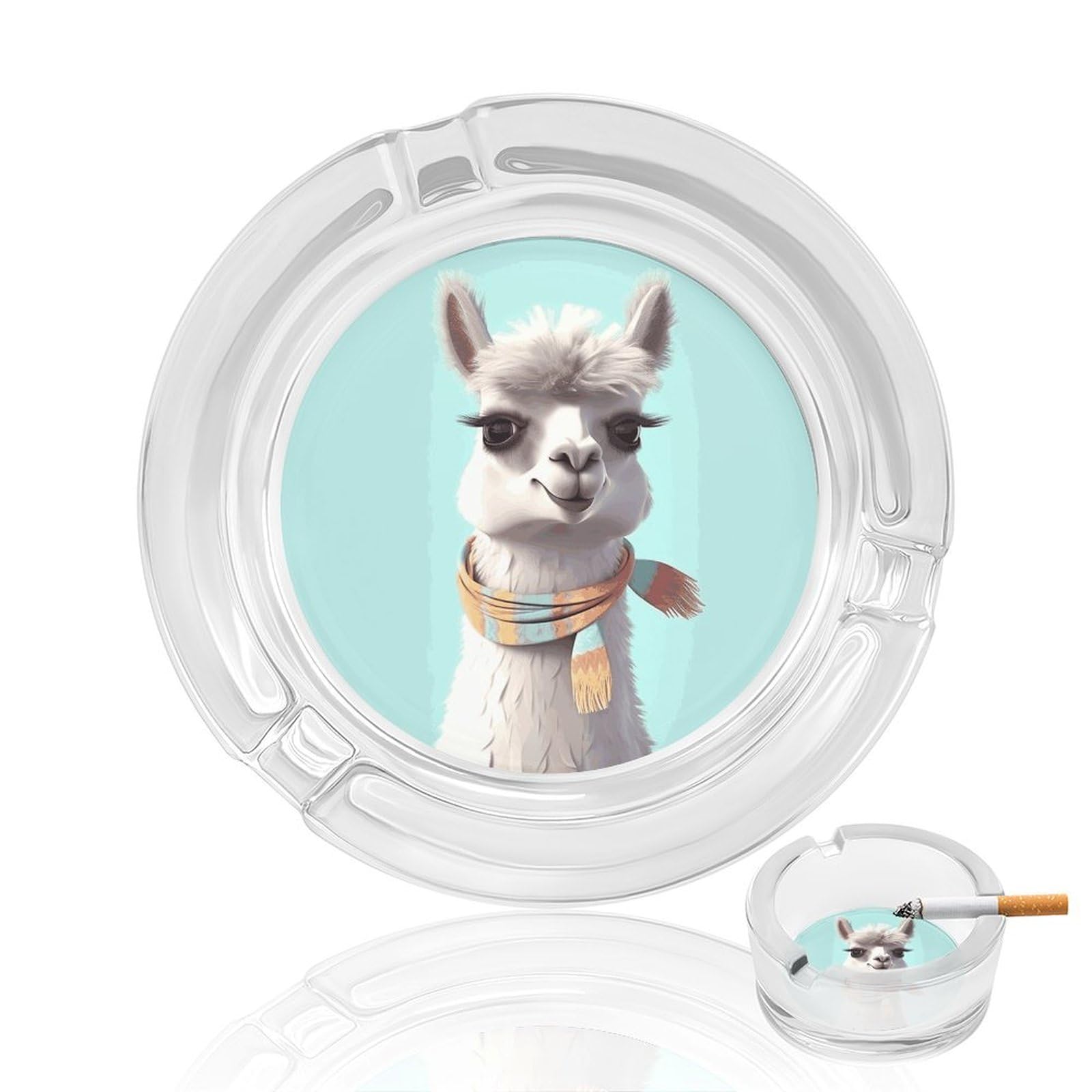 Funny Cartoon Llama Glass Ashtray for Cigarette,Cigarette Ashtray for Indoor Or Outdoor Use,Cigar ash trays case with 3 Notches-Glass Decor Gift for Men Smokers