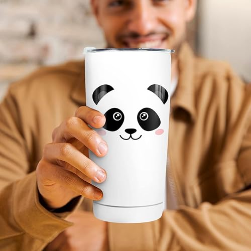 Miniatura 8 de Vaso de panda para cara de pandas con tapa, tazas de viaje de 20 onzas, regalos divertidos para amantes de los animales panda, niños, mujeres,