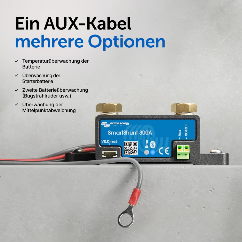 Victron Energy SmartShunt 300A - 50mV - Smart Shunt Batteriewächter (Bluetooth) | Victron Bluetooth Smart Shunt mit detaillierten In-App-Insights