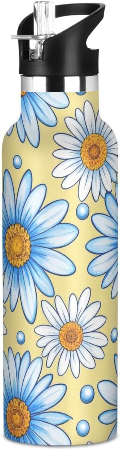 Trendy Daisy – Botella de agua reutilizable con asa, reutilizable, sin BPA, con asa, para hogar, oficina, viajes, deportes, escuela, 20 onzas, termo