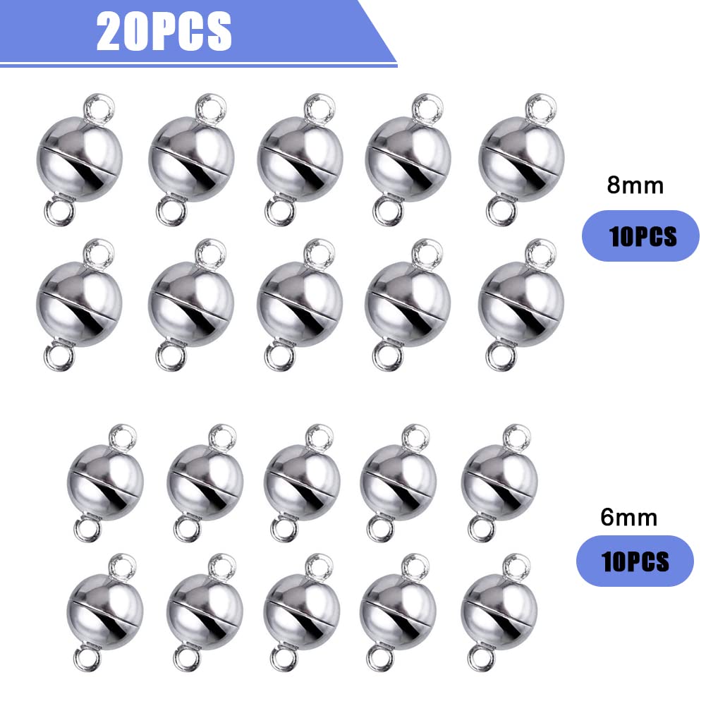 Sixfolo Magnetische sluiting voor sieraden, 50 stuks, rond, magnetisch, 6 mm en 8 mm, magneetsluiting, zilveren armband, magnetische sluiting, voor Sixfolo Magnetische sluiting voor sieraden, 50 stuks, rond, magnetisch, 6 mm en 8 mm, magneetsluiting, zilveren armband, magnetische sluiting, voor