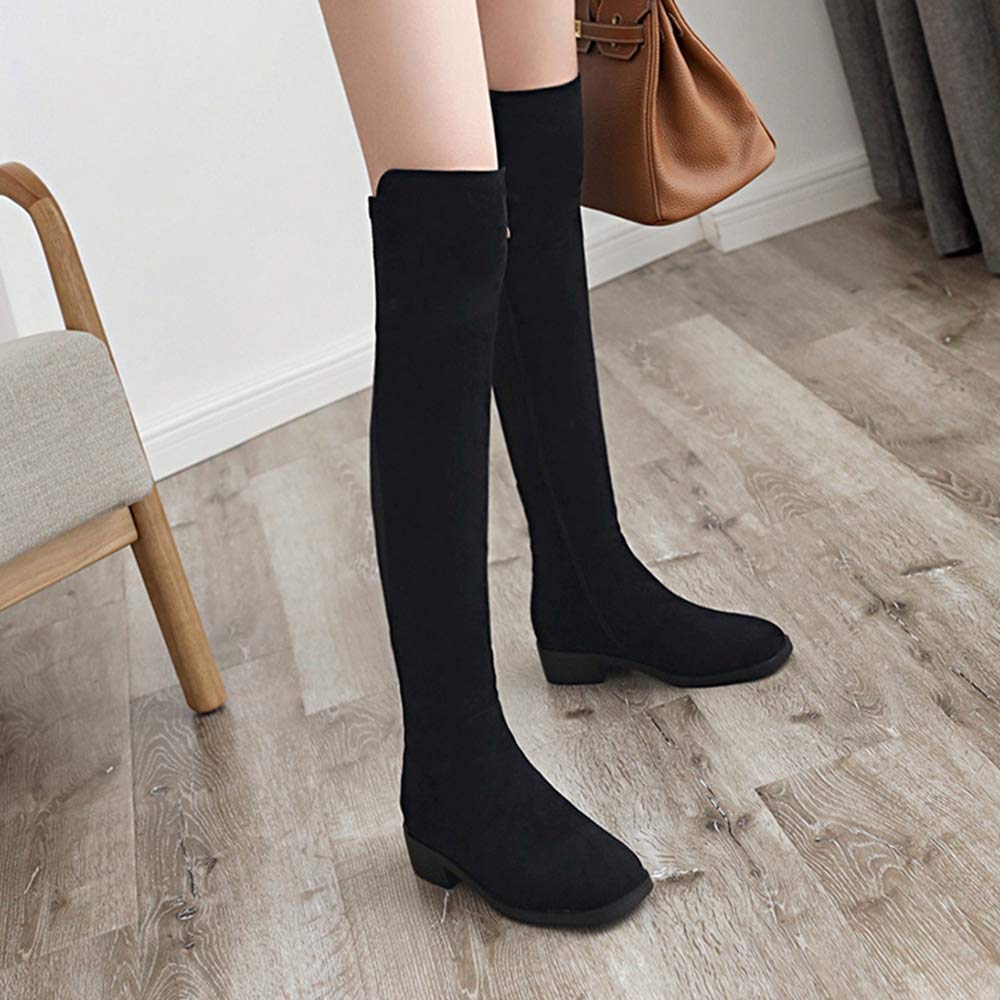 CUTEHEELS Damen Overknee Stiefel Blockabsatz 3cm Reißverschluss Runde Zehe