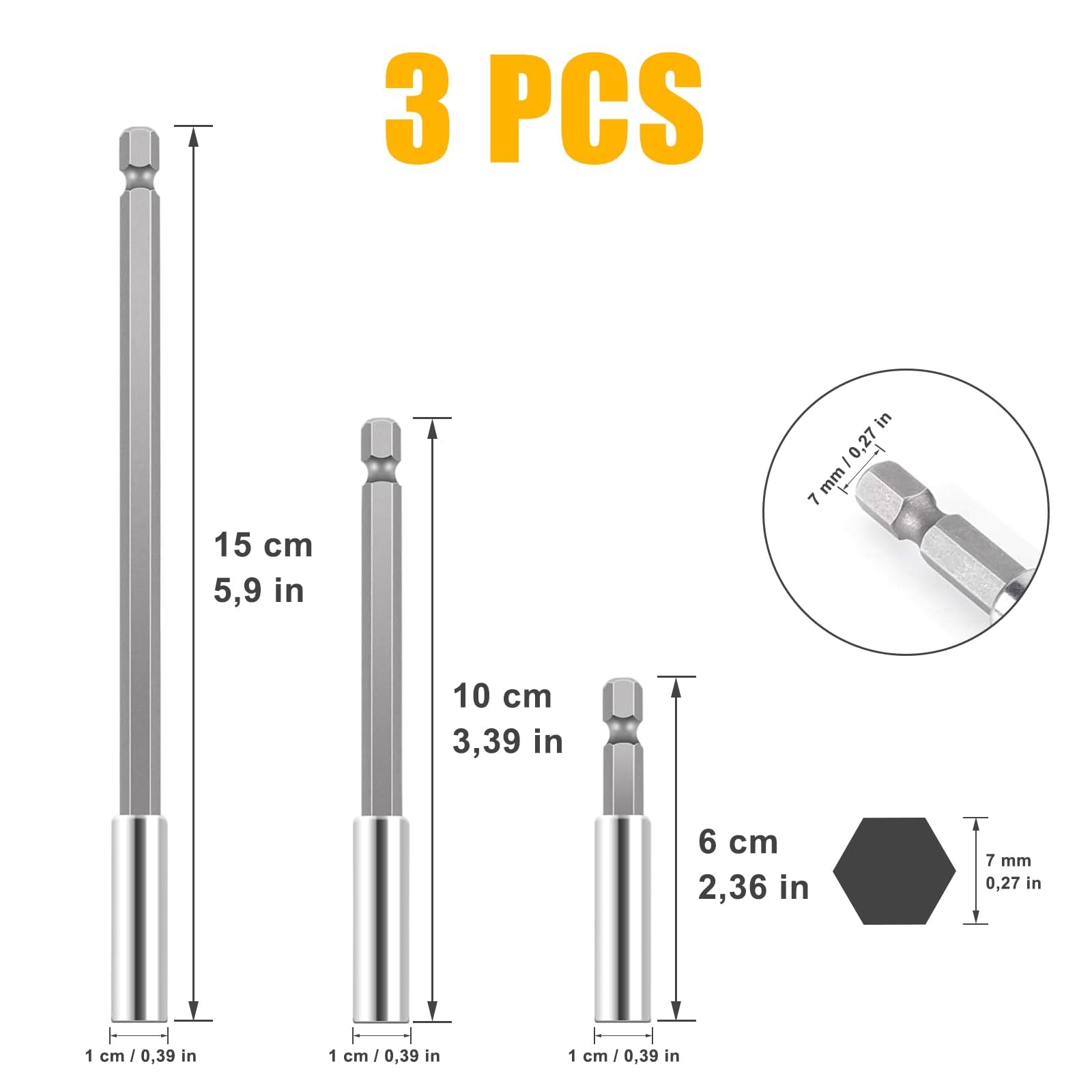 3 PCS Portainserti, Prolunga Esagonale da 1/4", Portabit Magnetico, Portabit per Trapano, Set di Bit a Cambio Rapido per la Maggior Parte Degli Avvitatori Elettrici, Punte e Bit, 60/100/150 mm