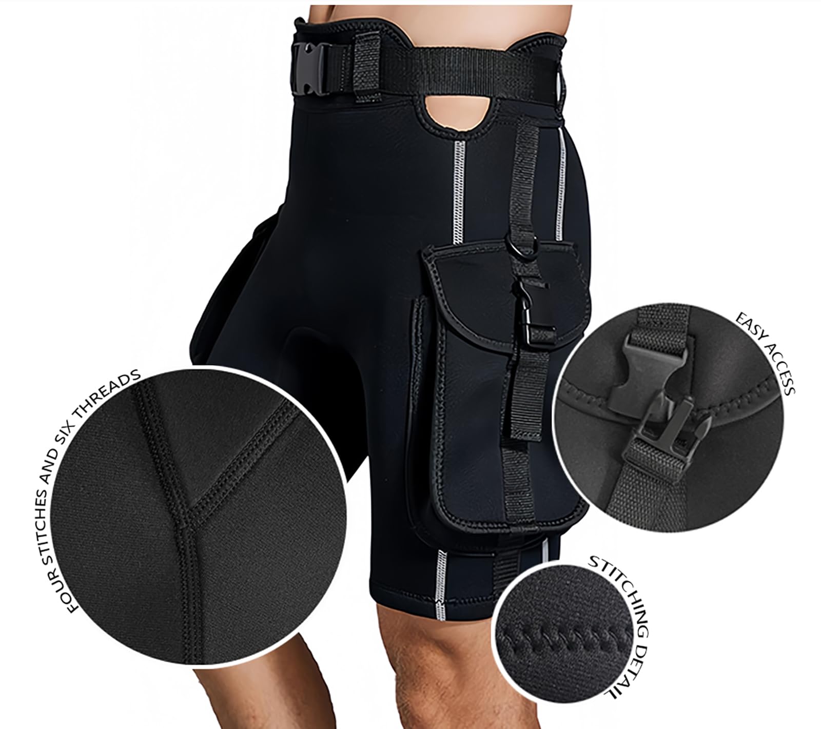 Mens Wetsuit Short Pants Diving Technical Shorts 2.5mm Neoprene Wetsuit with Large Pocket Quick Release Buckle Adjustable Waist Belt for Spearfishing Swim Snorkeling (Large) Black