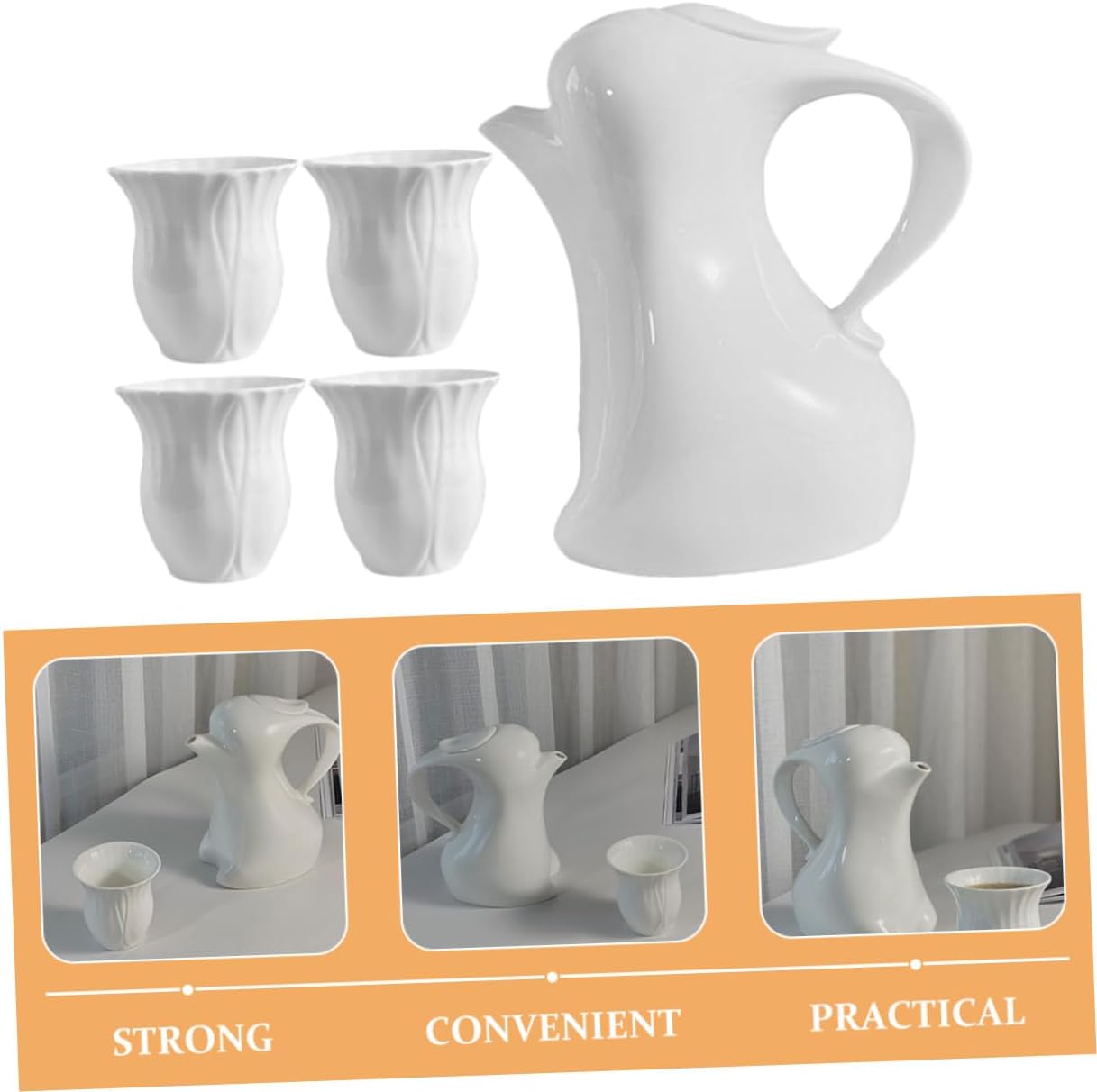 Tofficu Ceramic Rabbit Water Pot and Pitcher Set, Easter Bunny Teapot with 4 Cups, Portable Ceramic Coffee and Tea Server for Kitchen and Afternoon Tea