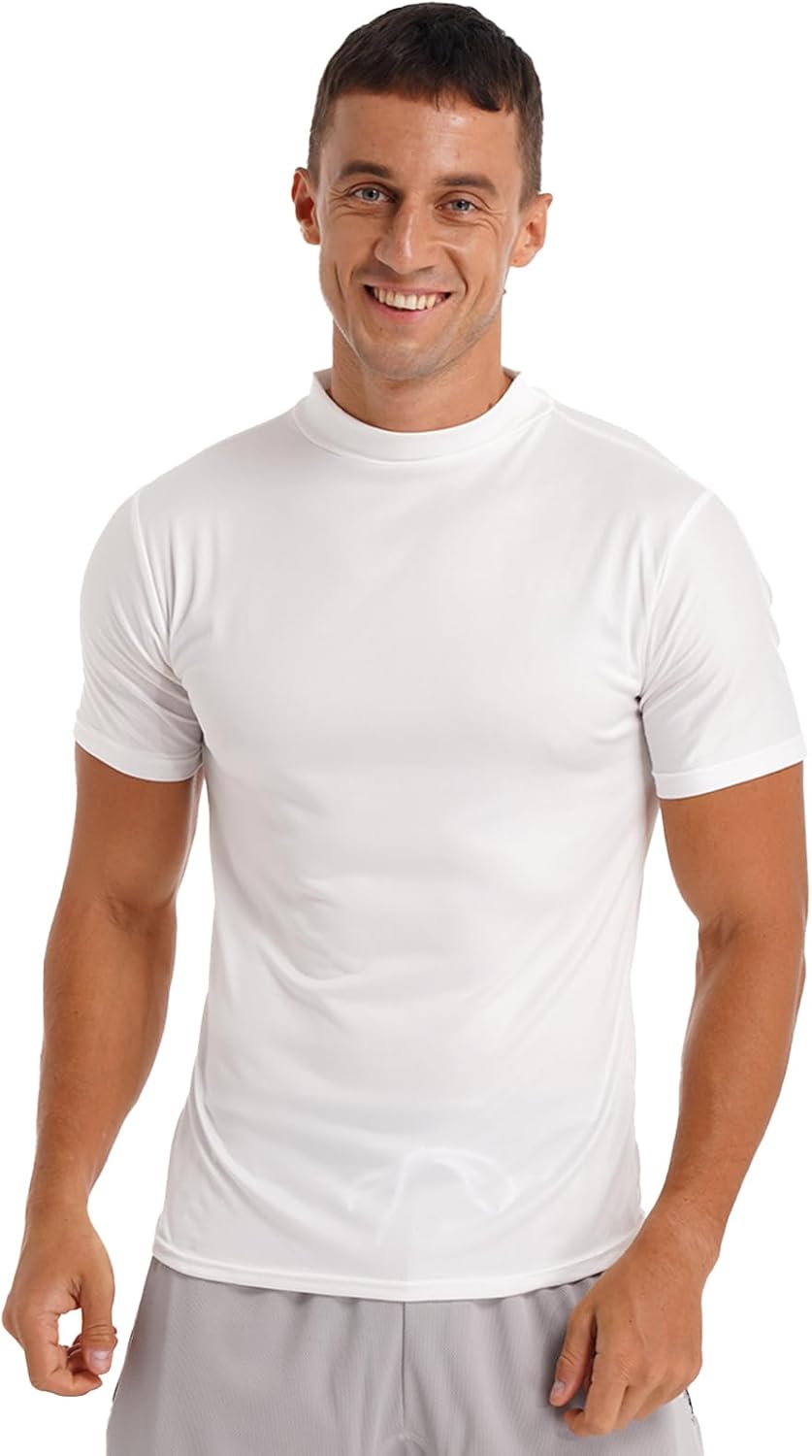 iEFiEL Men Casual Turtleneck Short Sleeve T-Shirt Solid Color Slim Fit Undershirt Tops