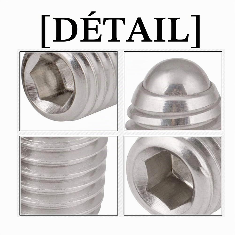 xianzhanEU 40 PCS Plongeur à Bille Vis Sans Tete,M3 M4 M5 Vis de Plongeur à Bille à Ressort,304 Vis Inox pour Appareils Mécaniques,6 Tailles