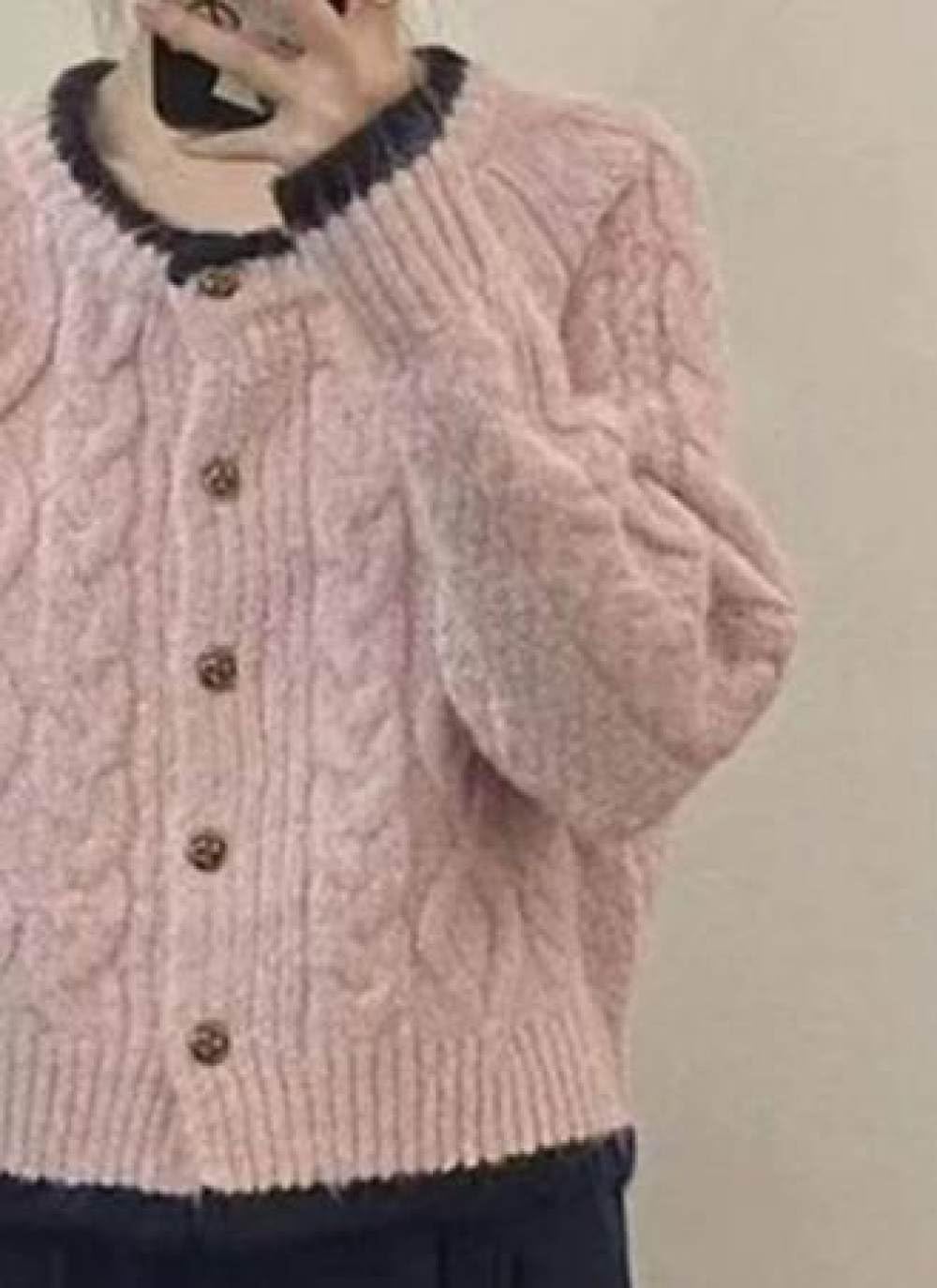 HGJH Strickjacke Für Damen,Lässige Strickjacke Mit Zopfmuster,Knöpfe,Pullover Vorne Offen,Cardigan,Elegante Übergangsjacke,Leichter Kimono Mantel,Outwear Herbst Winter,M