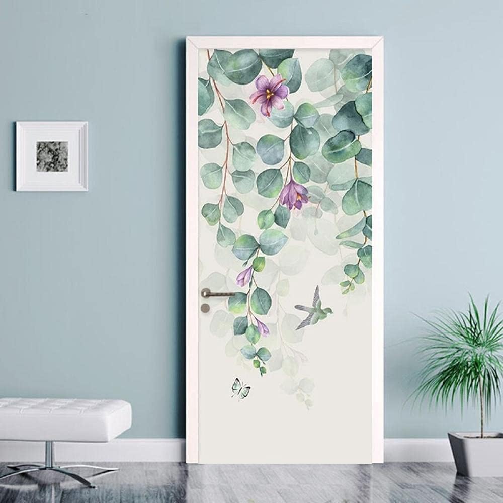 3D Türaufkleber Pflanzen Design - Abnehmbare Türfolie 90x200cm Grün Blätter