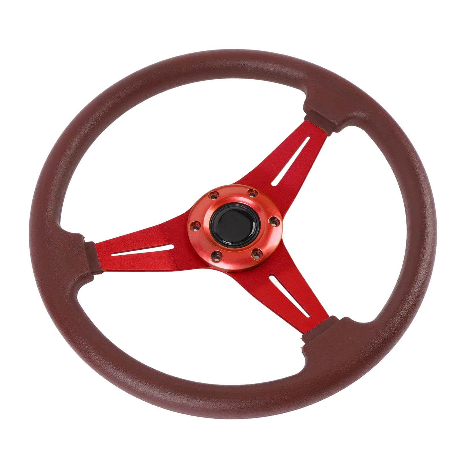 Fabater Volante da, Volante con Raggi in Alluminio in Pelle PU da 14 Pollici con Pulsante Clacson per Adattatore per a 6 Fori (rosso)