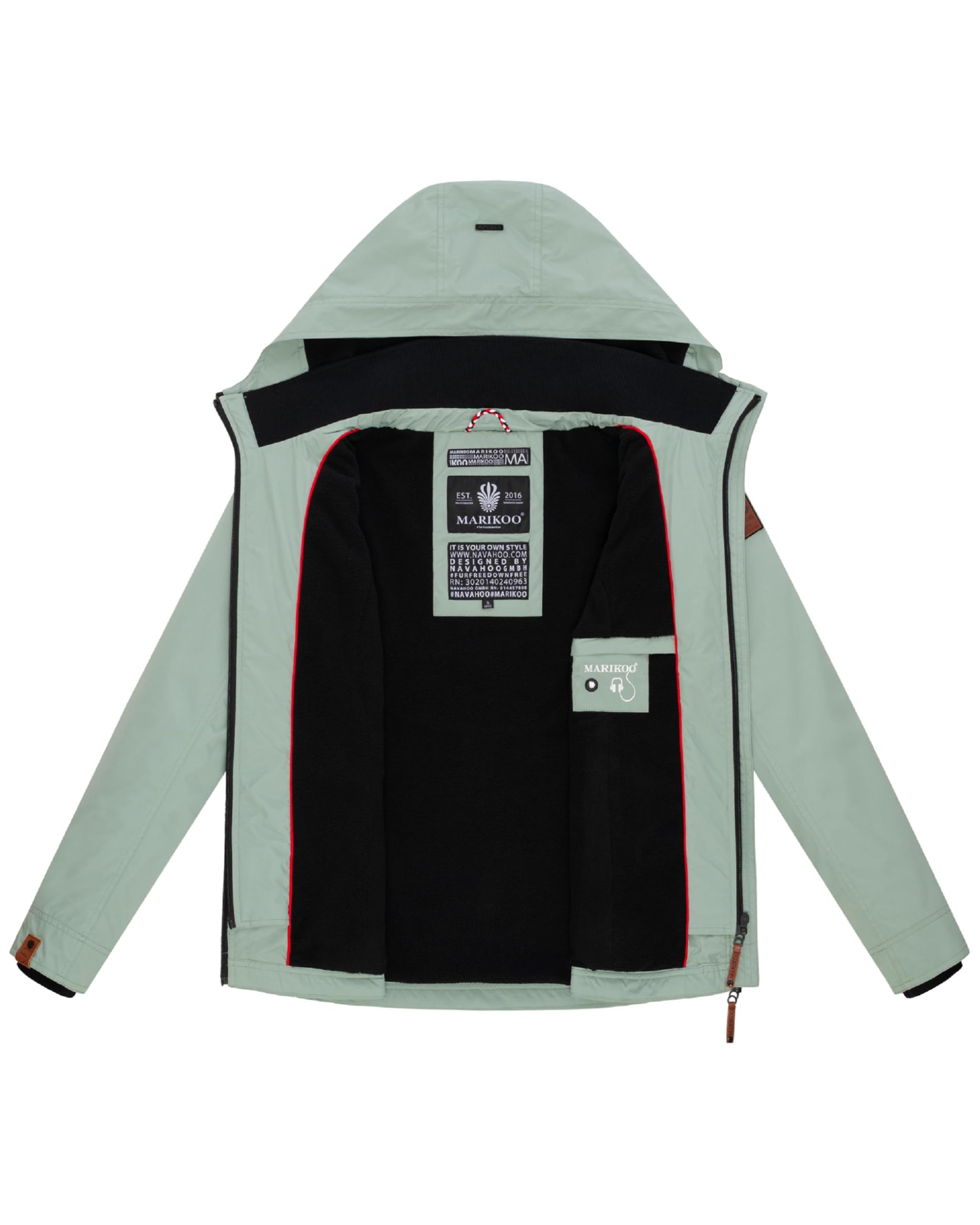 MARIKOO leicht gefütterte Damen Übergangsjacke kurze Sommerjacke mit kuscheligem Fleece-Innenfutter und großer Kapuze Erdbeere XS-6XL