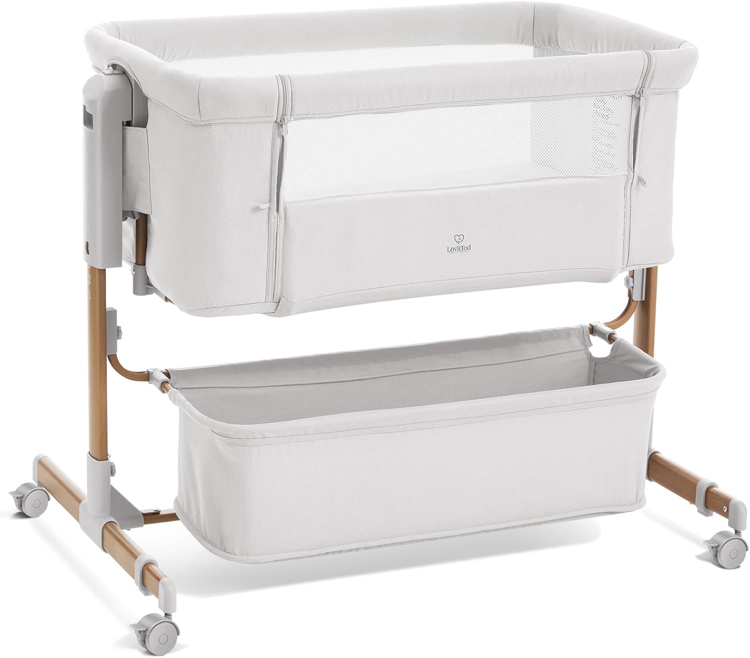 3 in 1 Baby Bassinet, Rocking Bassinet, Bedside Bassinet, 6-Height Adjustable, Bassinet Bedside Sleeper, Bedside Bassient for Baby with Comfy Mattress, Breathable Mesh, Large Storage Basket Light Grey