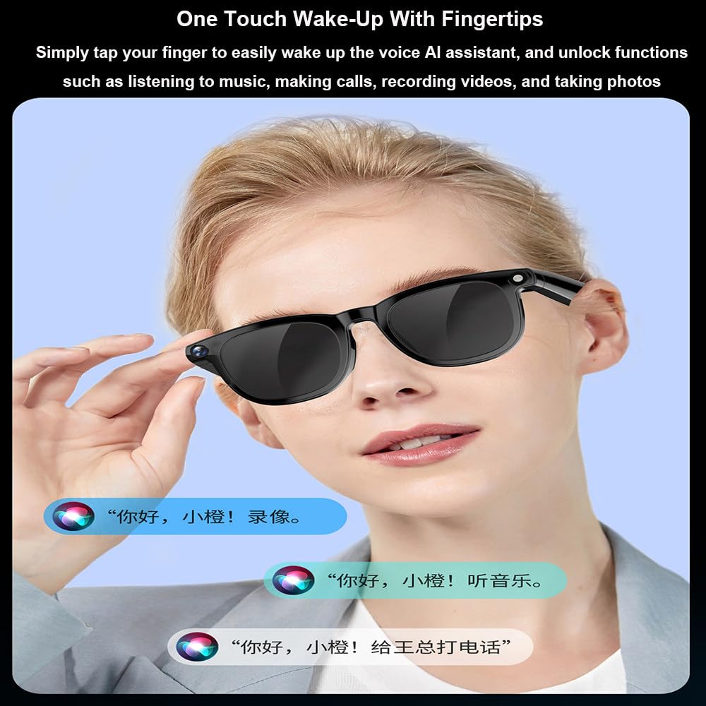 Occhiali Intelligenti Multifunzionali,Immagini 1080p,Dialogo Ai,Connessione Bluetooth/Wi-Fi,Riconoscimento Fotografico,Riduzione del Rumore,Traduzione,Controllo Touch,per Uso Quotidiano B