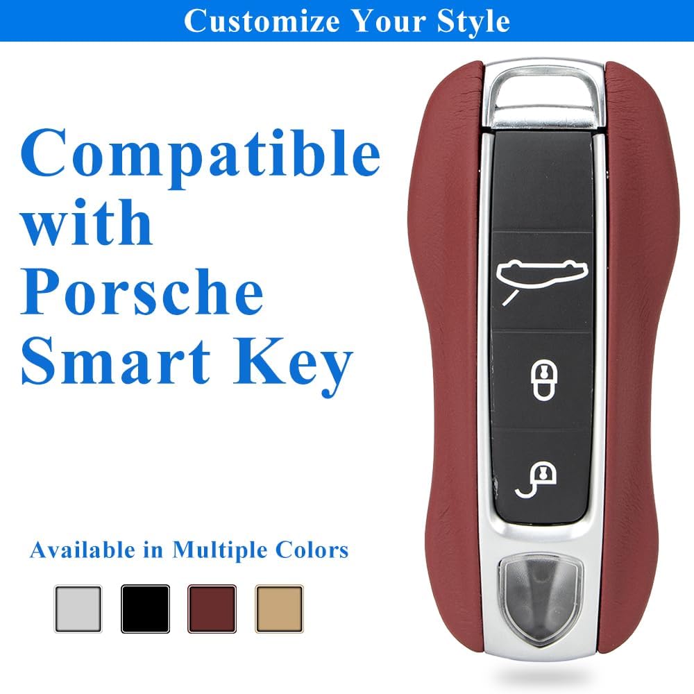 AeroBon 3-Piece Leather Key Fob Shell and Keychain Set Compatible with Porsche Key Fob Replacement (MK2, Red)