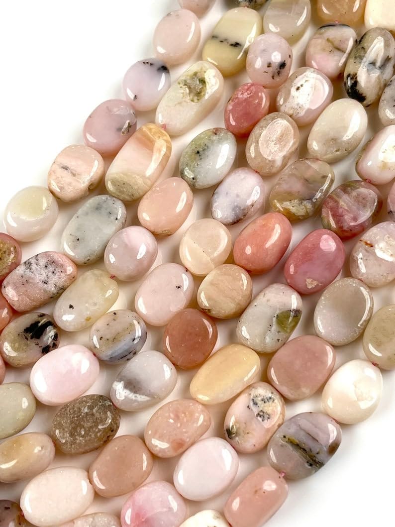 Perles ovales lisses roses naturelles 11x8-14x8mm pour création bijoux