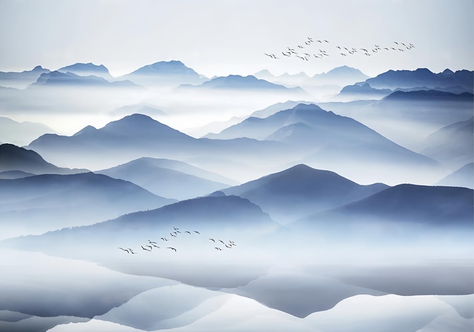 Carta da Parati Panoramica Intissato Montagne Blu,Zen,Paesaggio Naturale Wallpaper per Camera da Letto, Soggiorno 350x250cm