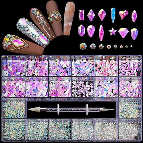 Yzzseven 12 Types Of 600 Diamonds +2500 Flat Rhinestones Mix 20 Styles Flatback Rhinestone Crystals 3D Decorations Flat Back Stones Gems Set For For Nail Art Diy|（Mocha Protein） #TOP2