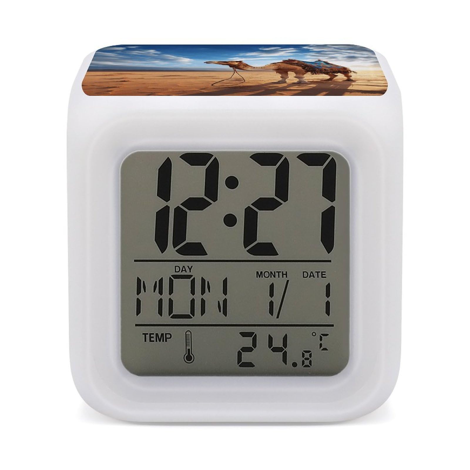 VstaDank Camel Blue Sky Alarm Clock for Bedrooms Small Clocks with 7 Color Night Light Desk Clock with Large Numbers Loud Wake Up Timer Ideal for Gift & Room Decor