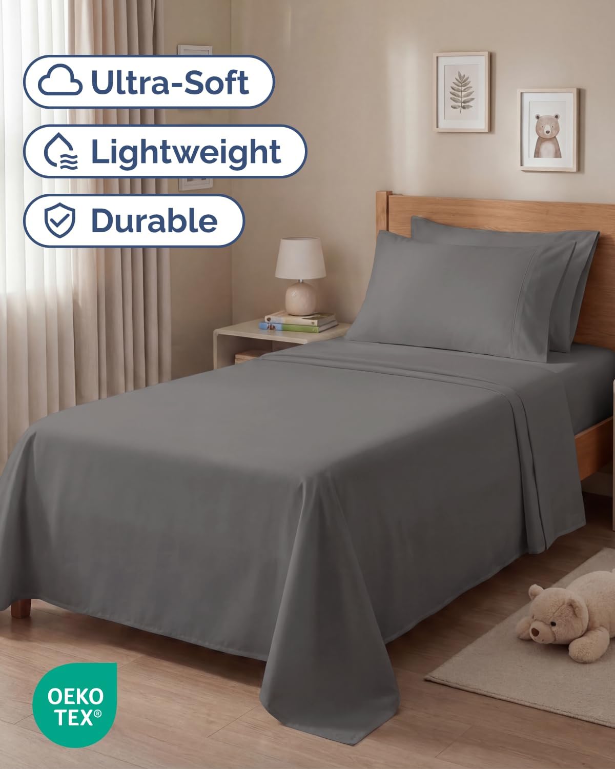 Twin 4 Piece Bed Sheet Set - Comfy, Breathable & Cooling Sheets - Dark Grey | Ultra Soft Hotel Luxury Bedding Set with 8-16 Inch Deep Pockets, 1 Flat & 1 Fitted Sheet & 2 Pillowcases, Wrinkle & Fade Free thumbnail