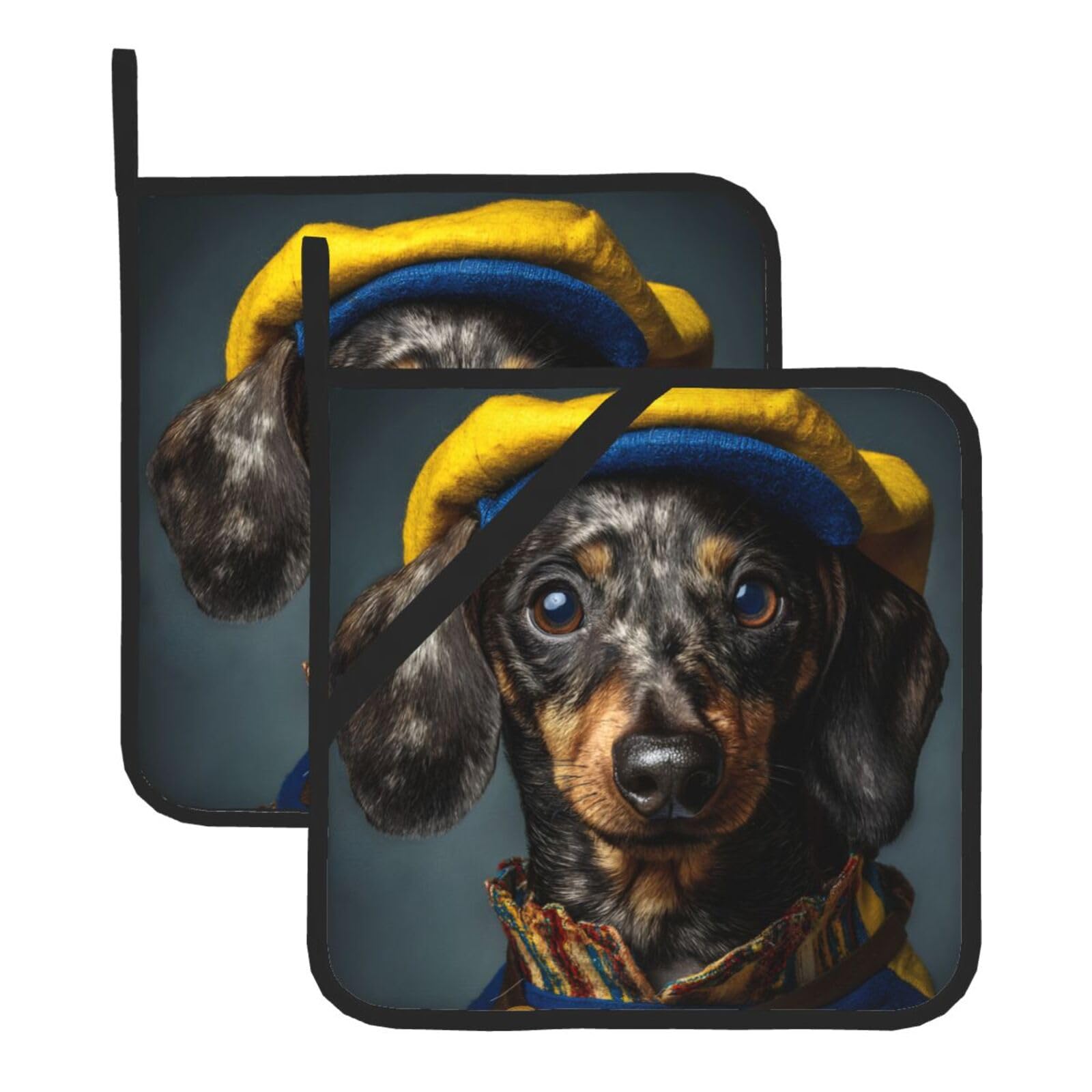 (Dachshund Weiner Pet Dogs) Oven Hot Pads Set of 2 Heat Resistant Pot Holders for Kitchen Cooking Baking BBQ