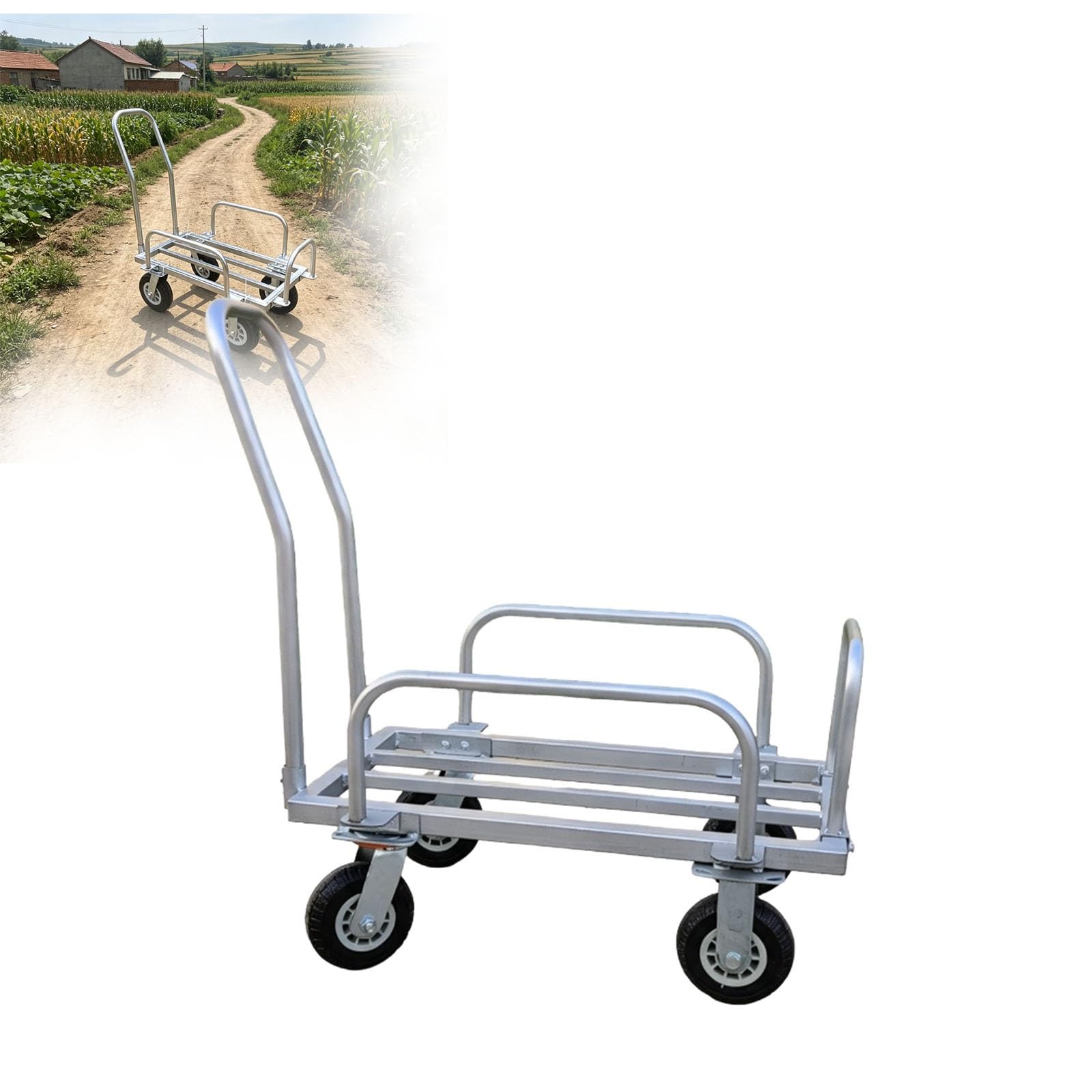 Carros de jardín Plegables con Ruedas giratorias y Capacidad de 150 kg | Carro de cosecha con barandillas para la recolección y el transporte de cultivos(A,90cm)