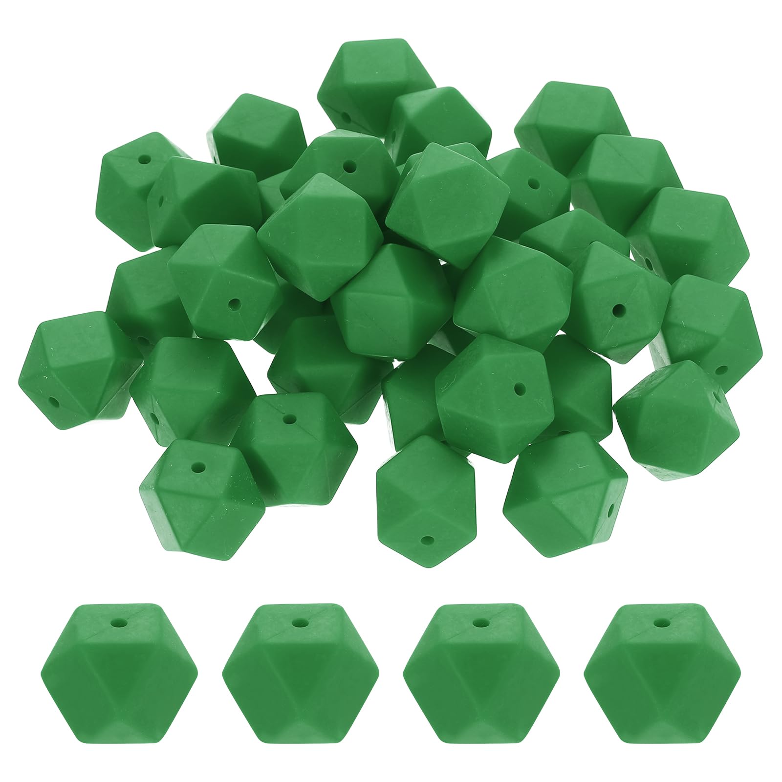 Perles focales en silicone de 17 mm hexagonales au design vert vif épuré