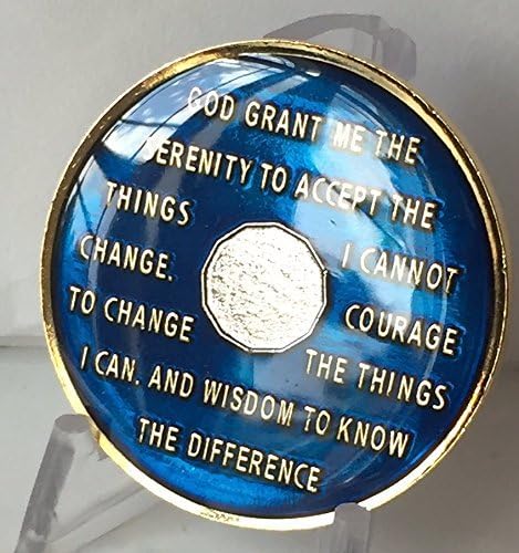 19 Year Midnight Blue AA Alcoholics Anonymous Medallion Chip Tri Plate Gold & Nickel Plated