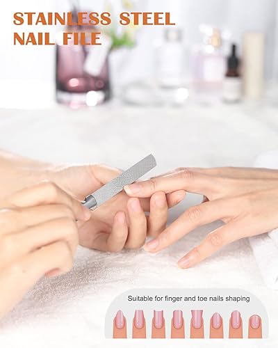 Miniatura 6 de FVION Limas de uñas de metal profesionales, 2 piezas, doble cara, acero inoxidable, grano grueso y fino, juego de herramientas de manicura y pedicura