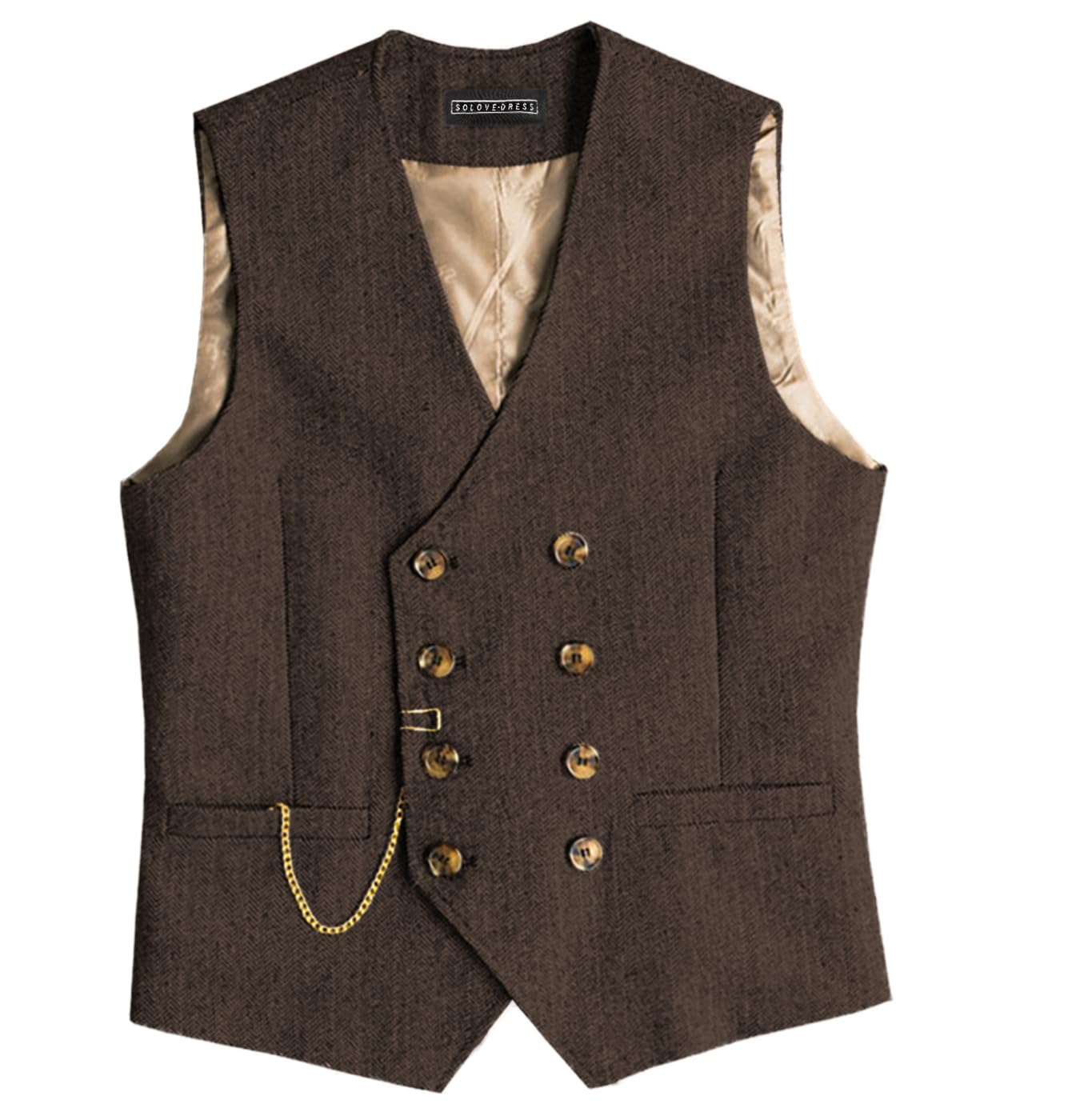 Solovedress Men's Coffee Classic Vintage Suit Waistcoat Double Breasted Suit Vest For Wedding And Party(,Xl)
