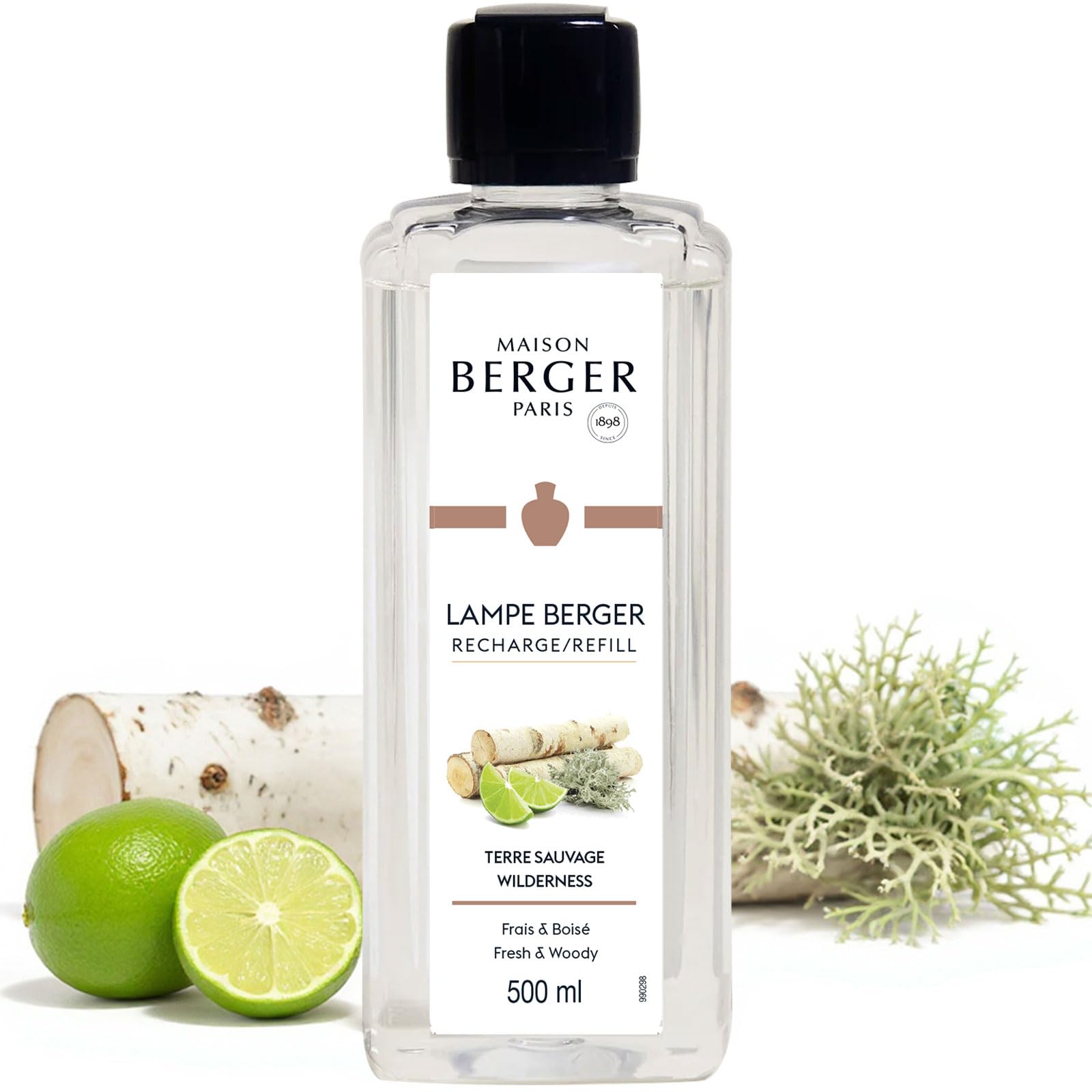 Maison Berger Wilderness Lampe Berger Refill, 500 ml (16.9 fl oz), Odor-Neutralizing Home Fragrance Oil, Lime Grapefruit Tomato Leaf Patchouli Oak Moss White Birch, Made in France
