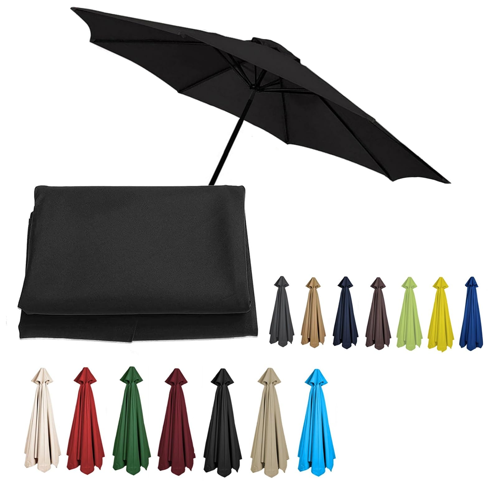 2/2.3/2.5/2.7/3/3.50m Replacement Garden Parasol Canvas 6/8 Ribs Replacement Canopy For Parasol Umbrella Replacement Cloth(Black,8.2ft (250cm)/6 Ribs)