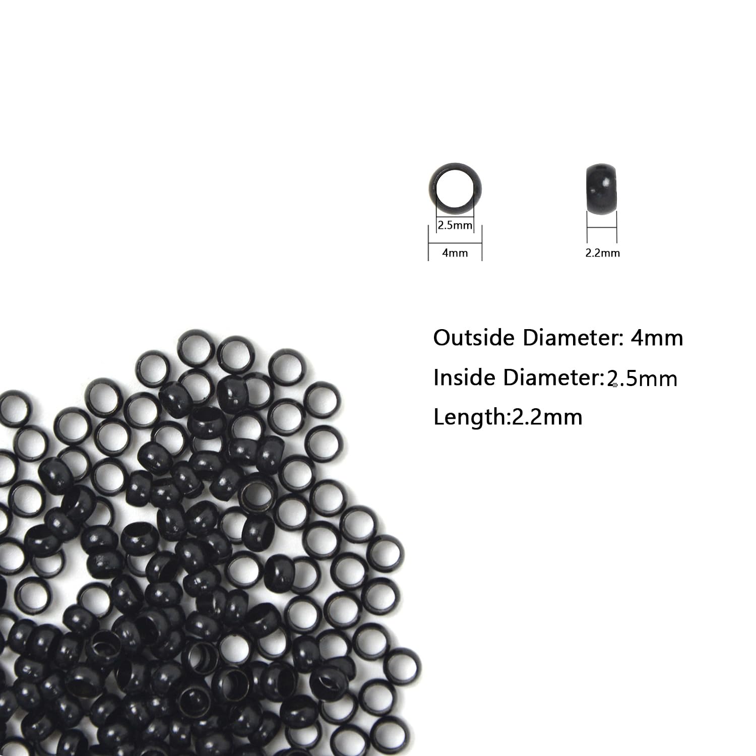 4.0mm Micro Rings Links Nano Beads Copper Nano Rings Hair Beads for Hair Extensions (200Pcs Black), 4.0(200 Pcs) - Image 2