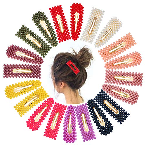 20 Pcs Multicolor Snap Pearl Hair Clip Fashion Geometric Pearl Shape Hair Clips Plastic 10 Bright Color Hair Barrettes for Women Ladies Party Wedding Daily