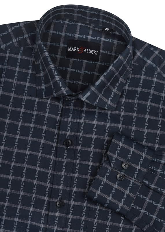 Image of MARK & ALBERT 100% Cotton Full Sleeves Regular Fit Formal Shirt for Men Blue