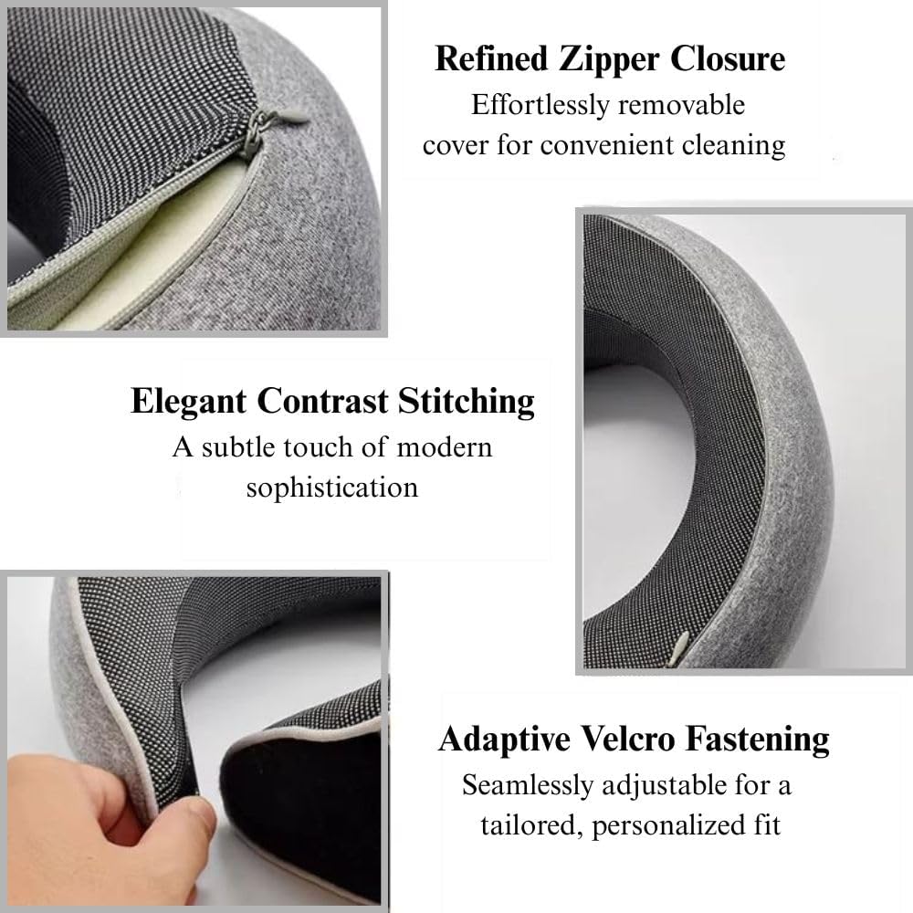 Neck Travel Pillow for Airplanes | 100% Pure Memory Foam Travel Neck Pillow, Comfortable Breathable Cover 360° Support for Flight Headrest Sleep Car Rides Home, Plane Accessories for Adult & Kid -Gray