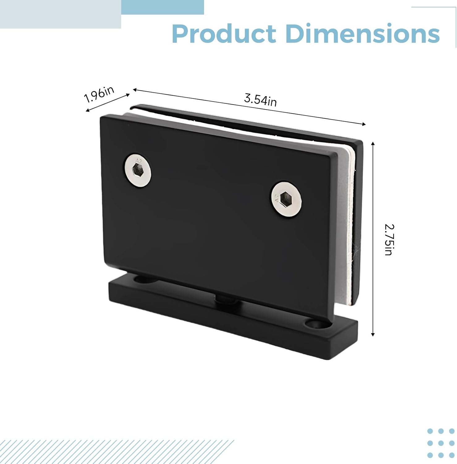 3.5 X 2 X 2.8 In Glass Door Hinges, 304 Stainless Steel, Frameless Shower Door Hinges, Matte Black, 360 Degree Pivot Hinge