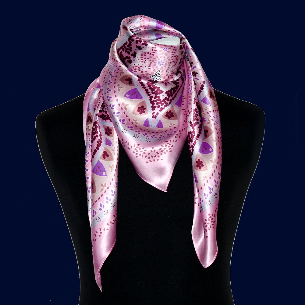 LORENZO CANA Foulard pour la femme – écharpe de 100% soie pour le printemps et l´été, carré avec les mesures de 90 x 90 cm – une sensation de luxe en rose violet bordeaux