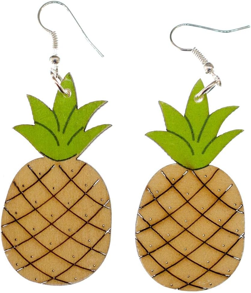 Pin Badge Pineapple Wood Earrings Miniblings Hangers Rs Summer Yellow
