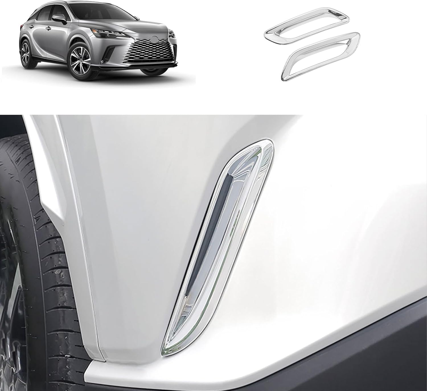 Rear Side Fender Vent Air Outlet Cover Compatible With Lexus New RX RX350 RX350h RX500h 2023 2024 2025 2026 Rear Fog light Bezel Trims Car Accessories ABS 2PCS(Glossy Chrome Style)