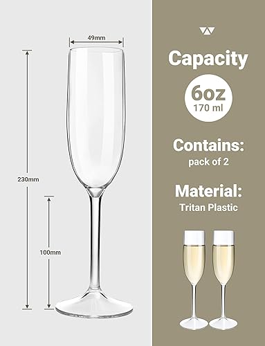 Miniatura 2 de MICHLEY Copas de champán con tallo de 6 onzas, juego de 2 vasos de plástico Tritan para vino espumoso, mimosa martini