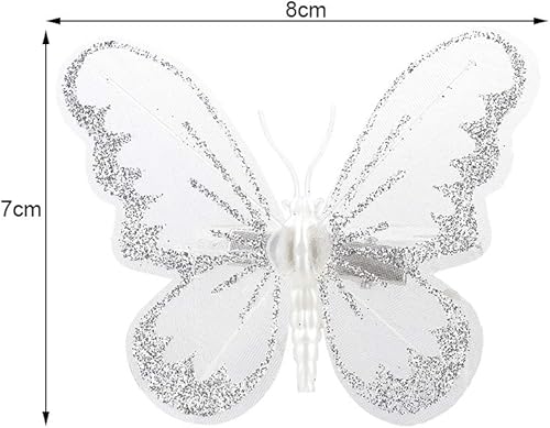 Vista 3 de Firlar Adorno de mariposa con purpurina de Navidad, 24 piezas de clip de mariposa para árbol de Navidad, coronas, fiestas, decoración de boda